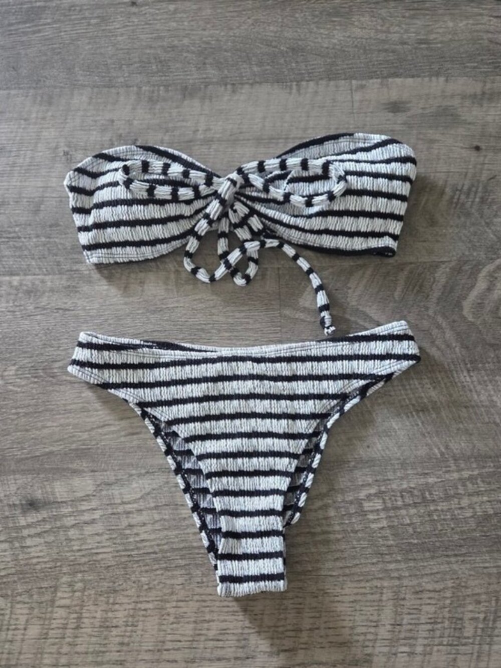NWOT Shein Striped Black and White Bandeau Bikini Set.